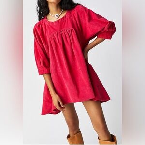 Free People Women's XS Pink Corduroy Puff Sleeve Tunic Top